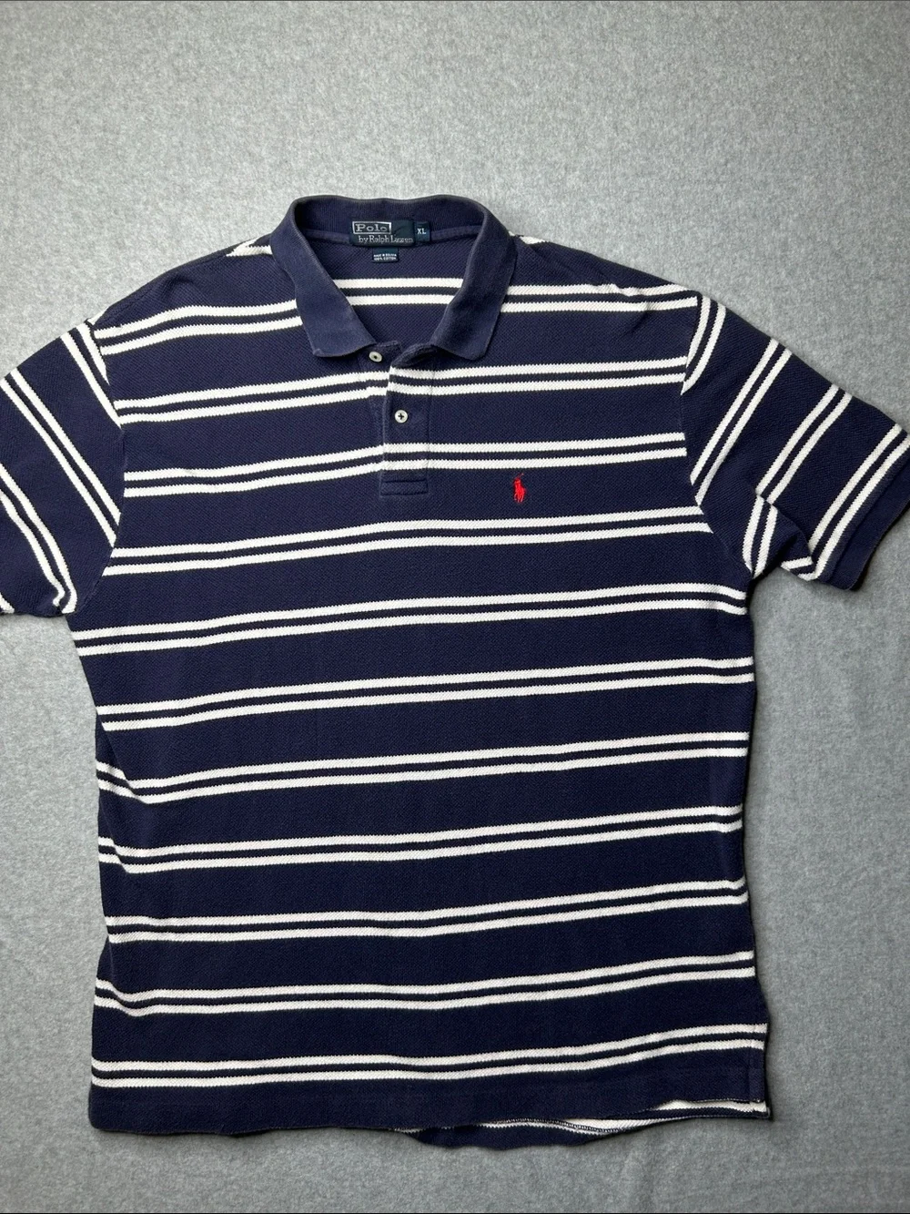 Polo by Ralph Lauren Navy & White Striped Polo with Red Pony
